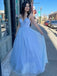 Simple V-neck A-line Tulle Cheap Long Prom Dresses,RBPD0135