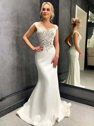 Sexy V-neck Mermaid Cheap Long Wedding Dresses Online,RBWD0025
