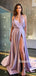 Simple V-neck Side Slit Cheap Long Prom Dresses,RBPD0136