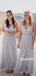 Simple V-neck Tulle A-line Long Bridesmaid Dresses Online,RBWG0061