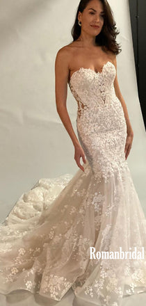 Sexy Mermaid Sweetheart Lace Cheap Long Wedding Dresses Online,RBWD0026