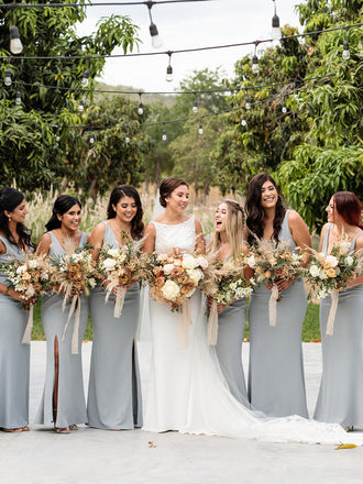 Simple V-neck Floor-length Mermaid Long Bridesmaid Dresses Online,RBWG0071