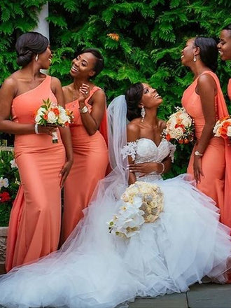 Newest One Shoulder Simple Cheap Long Bridesmaid Dresses Online,RBWG0036