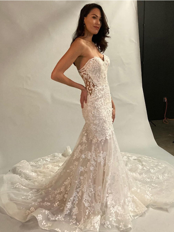 Sexy Mermaid Sweetheart Lace Cheap Long Wedding Dresses Online,RBWD0026