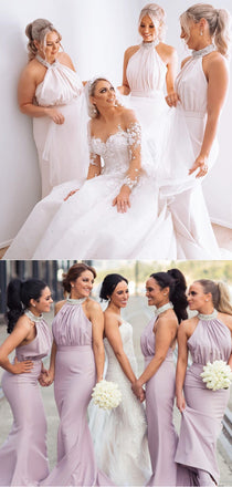 Simple Halter Mermaid Open Back Long Bridesmaid Dresses Online,RBWG0062