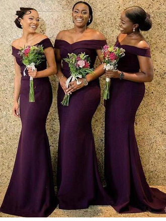Simple Mermaid Off-shoulder Cheap Long Bridesmaid Dresses Online,RBWG0042
