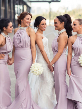 Simple Halter Mermaid Open Back Long Bridesmaid Dresses Online,RBWG0062