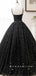 A-Line Sweetheart Spaghetti Straps Black Tulle Long Prom Dresses With Beading,RBPD0018