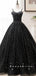 A-Line Sweetheart Spaghetti Straps Black Tulle Long Prom Dresses With Beading,RBPD0018