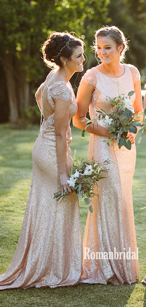 Simple Scoop Neck Mermaid Sequin Long Bridesmaid Dresses Online,RBWG0074