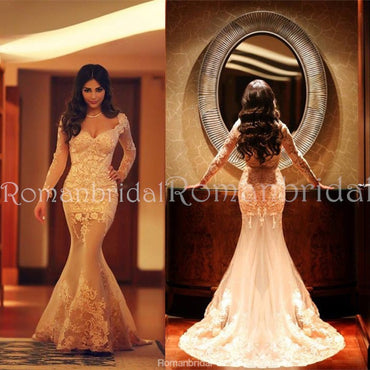 Newest Long Sleeve Mermaid Lace New Arrival Sexy Wedding Dresses, PD0481