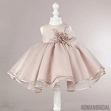 Dusty Pink Satin Tulle Zip Up Flower Girl Dresses, Lovely Little Girl Dresses with Flower Bow, FG030