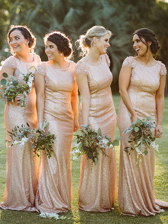 Simple Scoop Neck Mermaid Sequin Long Bridesmaid Dresses Online,RBWG0074