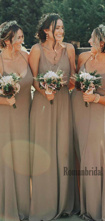Simple V-neck Chiffon Side Slit Cheap Long Bridesmaid Dresses Online,RBWG0044