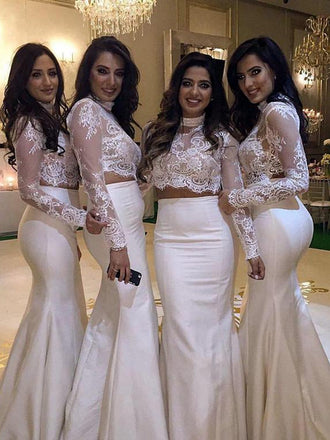 Simple Mermaid Long Sleeve Lace Long Bridesmaid Dresses Online,RBWG0064