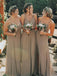 Simple V-neck Chiffon Side Slit Cheap Long Bridesmaid Dresses Online,RBWG0044