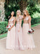 A-Line Mismatched Two Piece Tulle Long Bridesmaid Dresses With Sequins,RBWG0019
