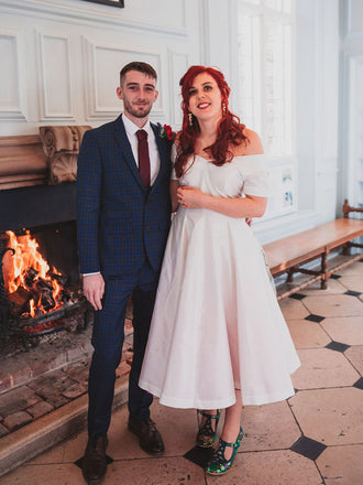 Elegant Off-shoulder A-line White Short Wedding Dresses, WD0315