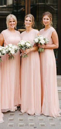 Hot selling Floor-length chiffon Round neck sleeveless simple cheap Bridesmaid Dresses, BD0457