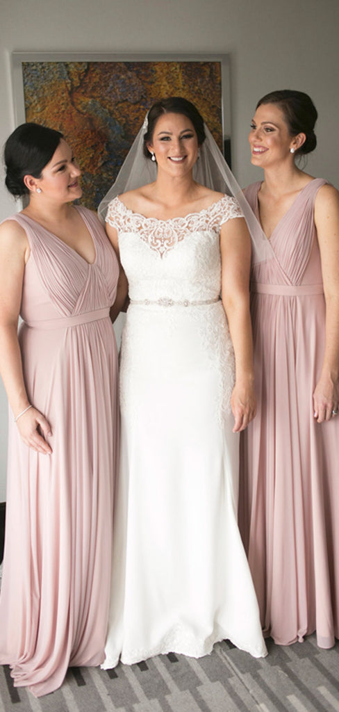 A-line Floor-length Long Chiffon Bridesmaid Dresses With Pleats, BD0552