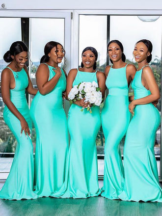 Newest Mermaid Open Back Sleeveless Long Bridesmaid Dresses, BD0036
