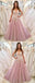 Newest V-Neck Appliques Sleeveless Pink Long Tulle Prom Dresses, PD0582