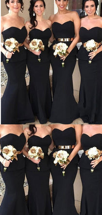 Two pieces Floor-length Mermaid Strapless Sweetheart Black Bridesmaid Dress, BD0470