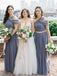 A-line Floor-length One Shoulder Grey Chiffon Bridesmaid Dress, BD0547