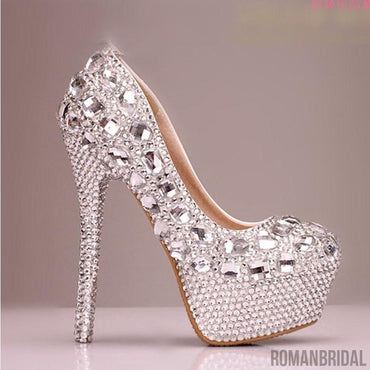 High Heels Handmade Fully Rhinestone Pointed Toe Crystal Wedding Shoes, S031