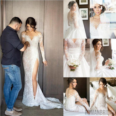 New Full Lace Split Wedding Dresses  with Detachable Satin Skirt , PD0223