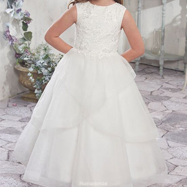 White Lace Sleeveless tulle Tutu Elegant princess dress, flower girl dresses, FG0120