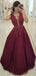 A-line Deep V-neck Sleeveless Appliques And Beading Long Prom Dresses, PD0768