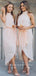 A-Line High Neck Sleeveless Side Slit Chiffon Tea Length Bridesmaid Dresses With Pleats,RBWG0002