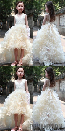 V-neck Hi-low Ivory Flower Girl Dresses, Cute Cheap Tutu Dresses, FG014