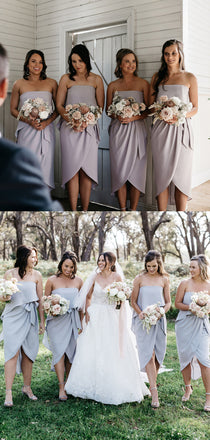 Simple Straight Side Slit Short Bridesmaid Dresses Online,RBWG0065