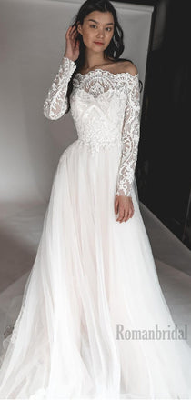 Elegant Straight Tulle A-line Cheap Long Wedding Dresses Online,RBWD0030