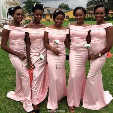 New Fashion Off-shoulder Pink Cheap Mermaid Simple Bridesmaid Dresses, BD0454