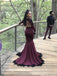 Mermaid Deep V-neck Long Sleeves Black Lace Prom Dress PD0710