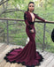 Mermaid Deep V-neck Long Sleeves Black Lace Prom Dress PD0710