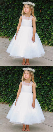 A-line Round Neck Sleeveless Ankle-length Flower Girl Dresses, FG0140