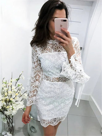 Round Neck Long Sleeves Lace See-though Homecoming Dresses, HD0531