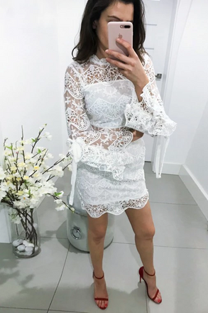 Round Neck Long Sleeves Lace See-though Homecoming Dresses, HD0531