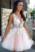 A-line V-neck Appliques Beading Short Tulle Homecoming Dresses, HD0534