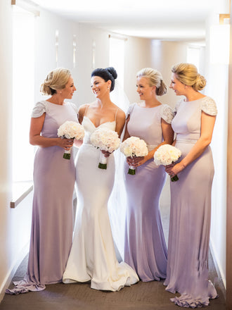 Mermaid Scoop Neck Short Sleeve Long Bridesmaid Dresses Online,RBWG0075