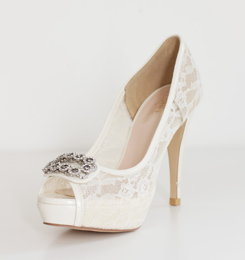 High Heels Fish Toe Ivory Lace Sexy Wedding Bridal Shoes With Tow