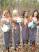 Sheath V-Neck Spaghetti Straps Side Slit Cheap Tea Length Bridesmaid Dresses With Pleats,RBWG0021