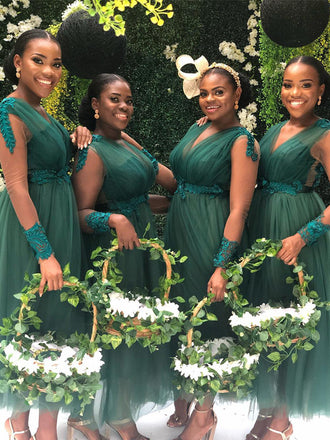 Simple V-neck Tulle Cheap Short Bridesmaid Dresses Online,RBWG0046