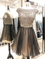 A-line Cap Sleeves Beading Top Tulle Homecoming Dresses, HD0493