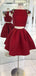 Two-pieces Cap Sleeves Appliques Burgundy Homecoming Dresses, HD0492