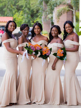 Simple Off-shoulder Mermaid Cheap Long Bridesmaid Dresses Online,RBWG0047